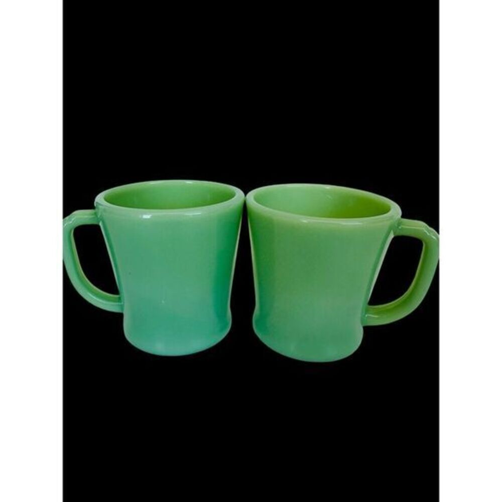 Vintage Fire-King D-Handle Jadeite Milk Glass Mug Set Of Two OVEN WARE